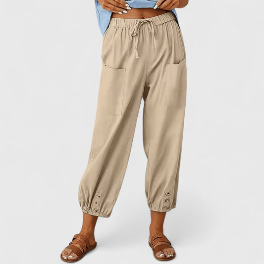 Jolie Sophisticated Cotton Linen Wide Leg Pants With Elastic Waist by Selouva