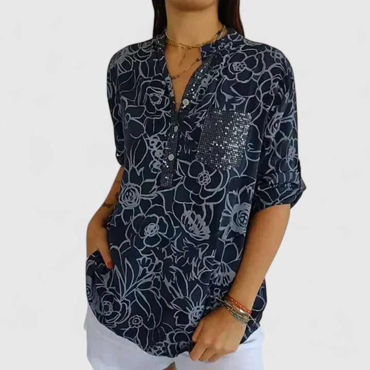 Rhezlynn Sophisticated Floral Blouse In Light Blue by Selouva
