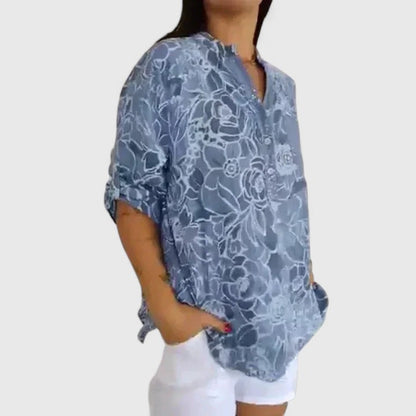 Rhezlynn Sophisticated Floral Blouse In Light Blue by Selouva