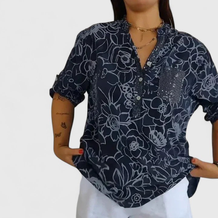 Rhezlynn Sophisticated Floral Blouse In Light Blue by Selouva