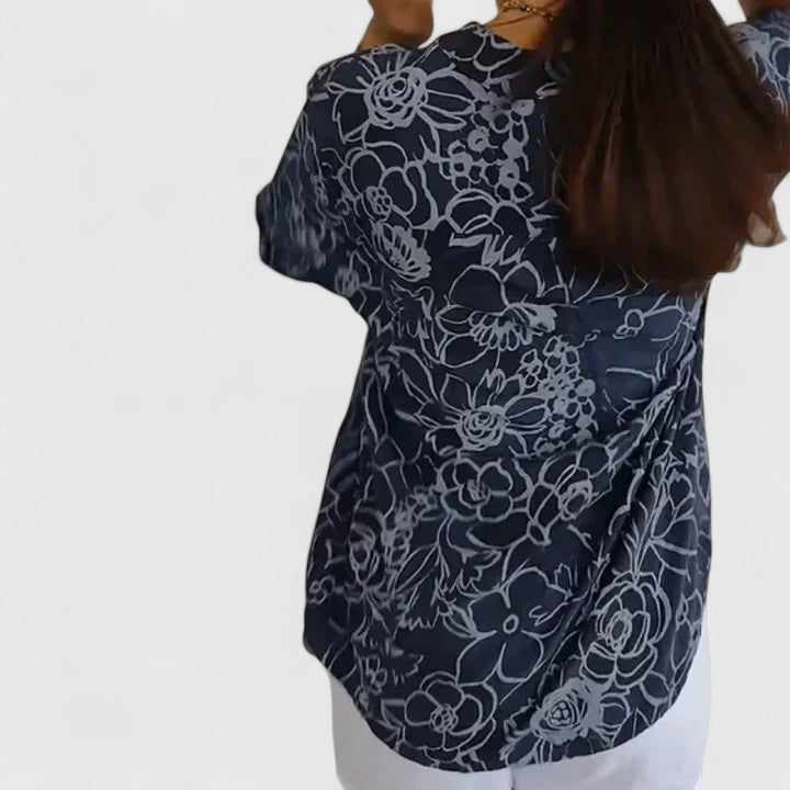 Rhezlynn Sophisticated Floral Blouse In Light Blue by Selouva