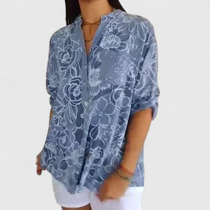 Rhezlynn Sophisticated Floral Blouse In Light Blue by Selouva