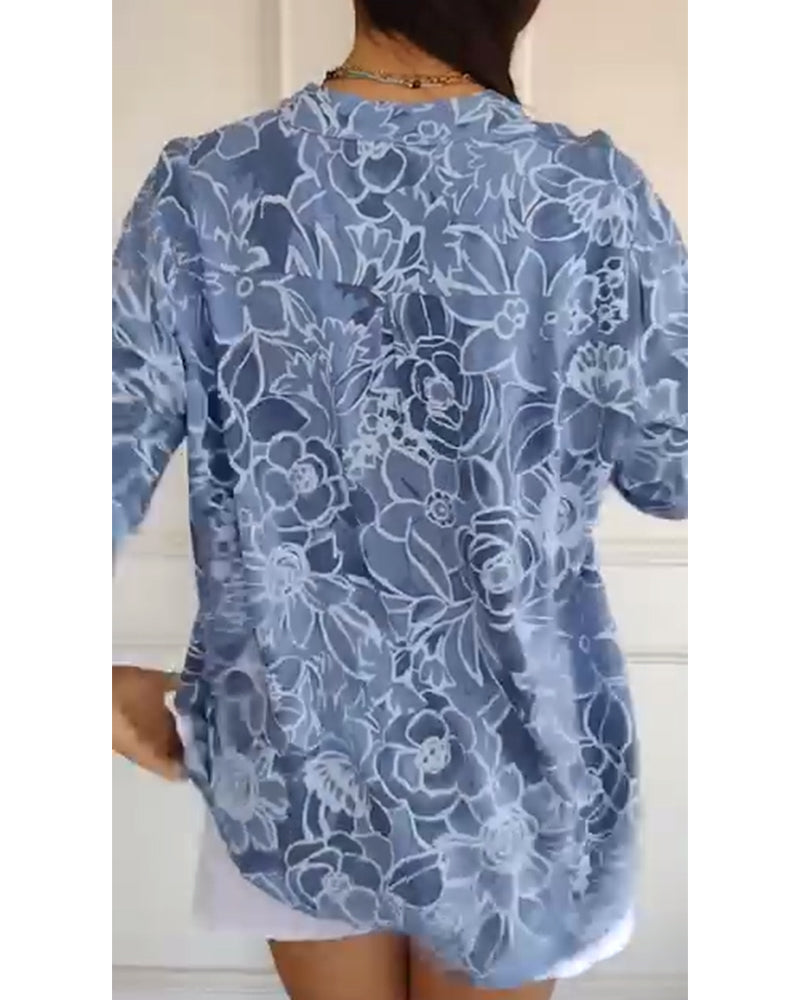 Rowella Sophisticated Blue Floral Print Blouse With Relaxed Fit by Selouva