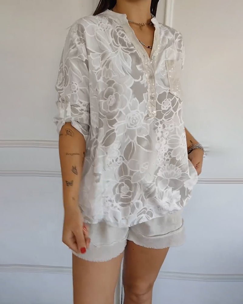 Rowella Sophisticated Blue Floral Print Blouse With Relaxed Fit by Selouva