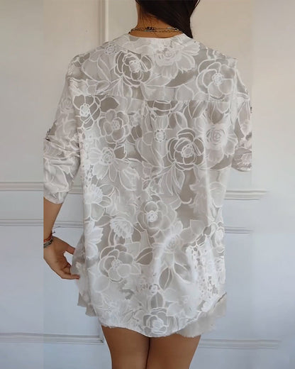 Rowella Sophisticated Blue Floral Print Blouse With Relaxed Fit by Selouva