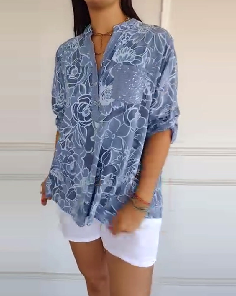 Rowella Sophisticated Blue Floral Print Blouse With Relaxed Fit by Selouva