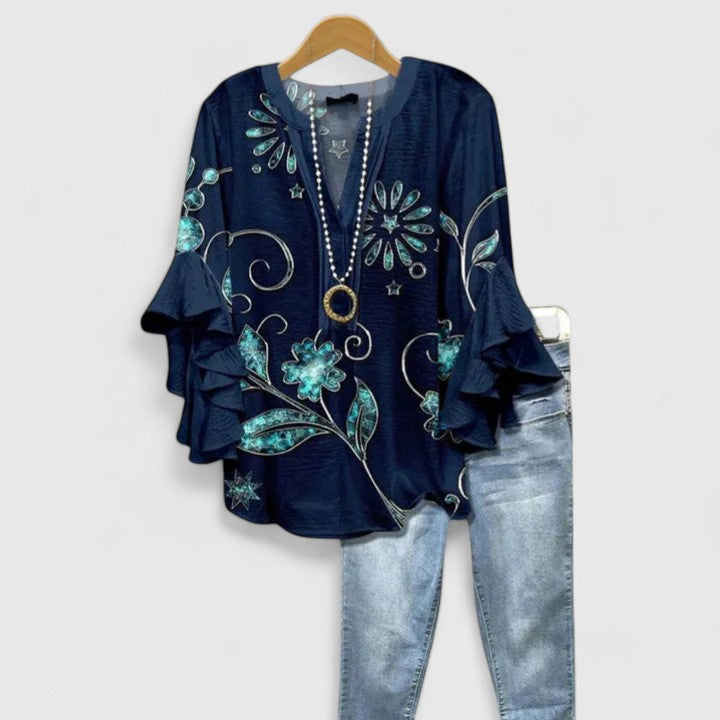 Saryphiah Floral Print Blouse With Ruffle Sleeves for Women by Selouva