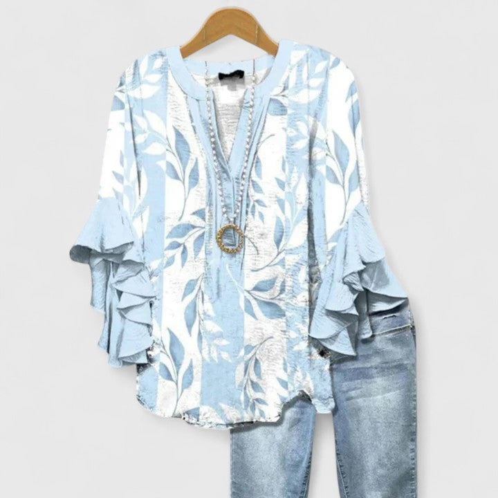 Saryphiah Floral Print Blouse With Ruffle Sleeves for Women by Selouva