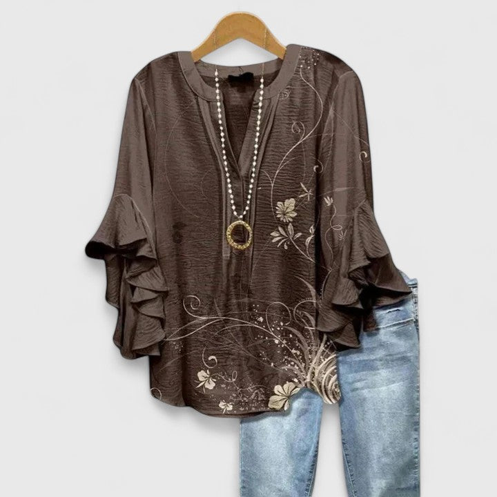 Saryphiah Floral Print Blouse With Ruffle Sleeves for Women by Selouva
