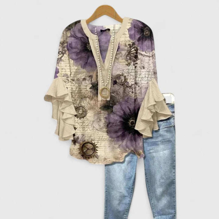 Saryphiah Floral Print Blouse With Ruffle Sleeves for Women by Selouva