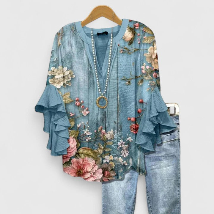 Saryphiah Floral Print Blouse With Ruffle Sleeves for Women by Selouva