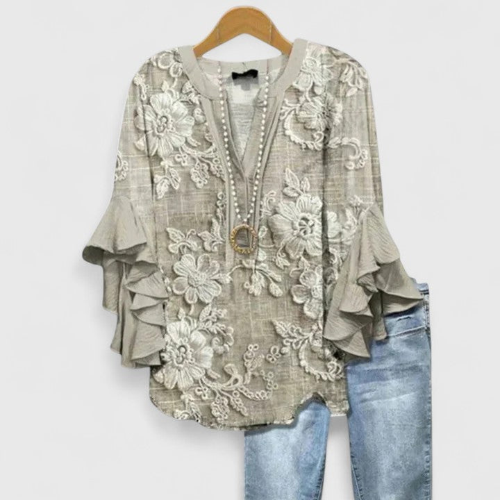 Saryphiah Floral Print Blouse With Ruffle Sleeves for Women by Selouva