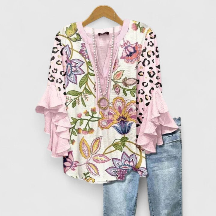 Saryphiah Floral Print Blouse With Ruffle Sleeves for Women by Selouva