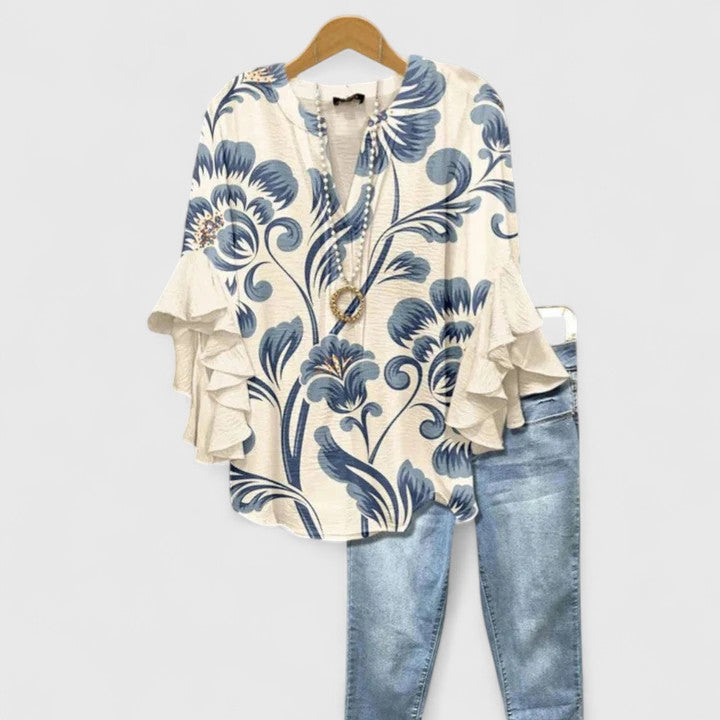 Saryphiah Floral Print Blouse With Ruffle Sleeves for Women by Selouva