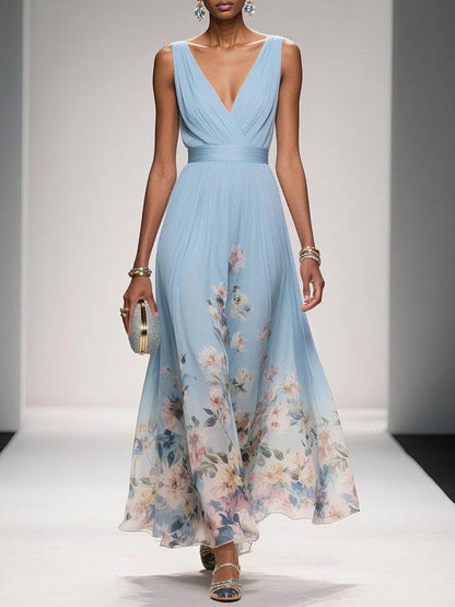 Isabella Floral Print Maxi Dress For Wedding Guests Light Blue by Selouva