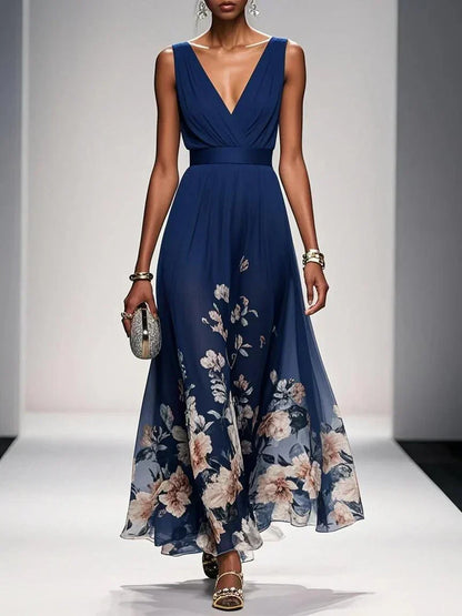 Isabella Floral Print Maxi Dress For Wedding Guests Light Blue by Selouva