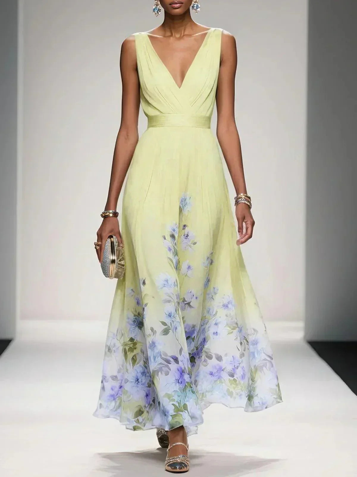 Isabella Floral Print Maxi Dress For Wedding Guests Light Blue by Selouva