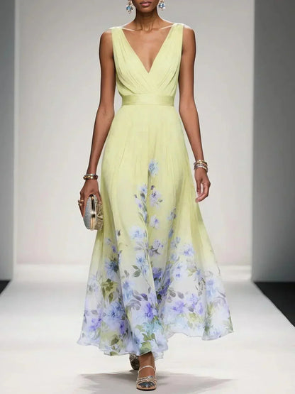 Isabella Floral Print Maxi Dress For Wedding Guests Light Blue by Selouva
