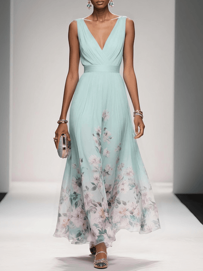 Isabella Floral Print Maxi Dress For Wedding Guests Light Blue by Selouva