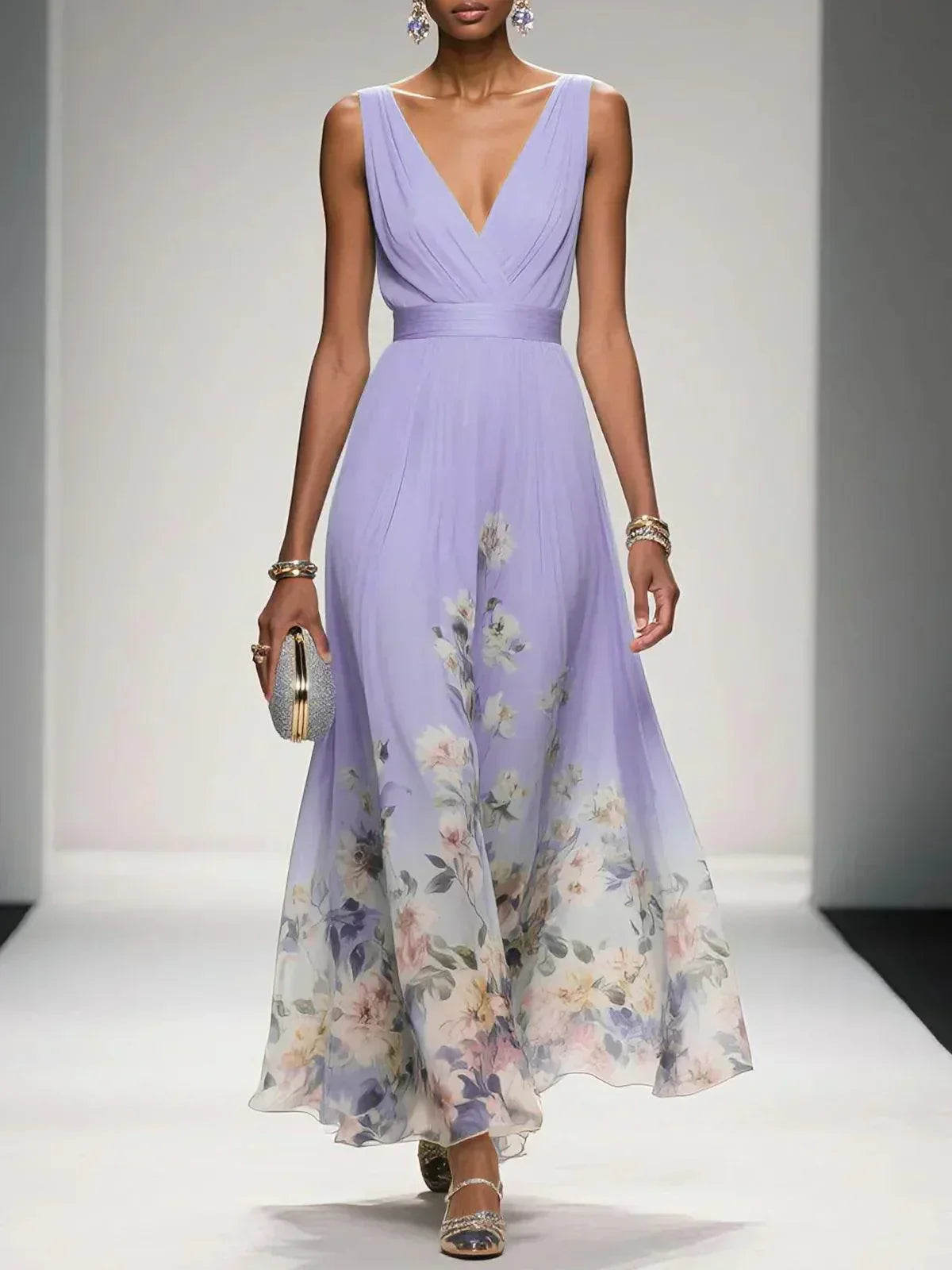 Isabella Floral Print Maxi Dress For Wedding Guests Light Blue by Selouva