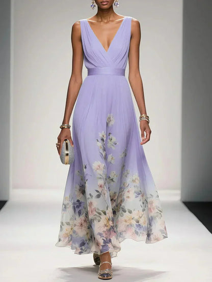 Isabella Floral Print Maxi Dress For Wedding Guests Light Blue by Selouva