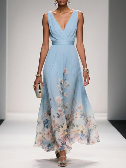 Isabella Floral Print Maxi Dress For Wedding Guests Light Blue by Selouva