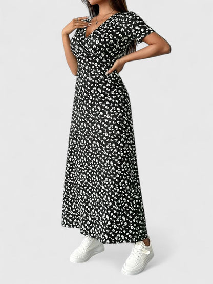 Yulivette Sophisticated Floral Maxi Dress With V Neck And Wrap Silhouette by Selouva