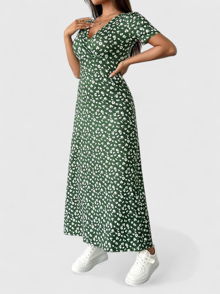 Yulivette Sophisticated Floral Maxi Dress With V Neck And Wrap Silhouette by Selouva