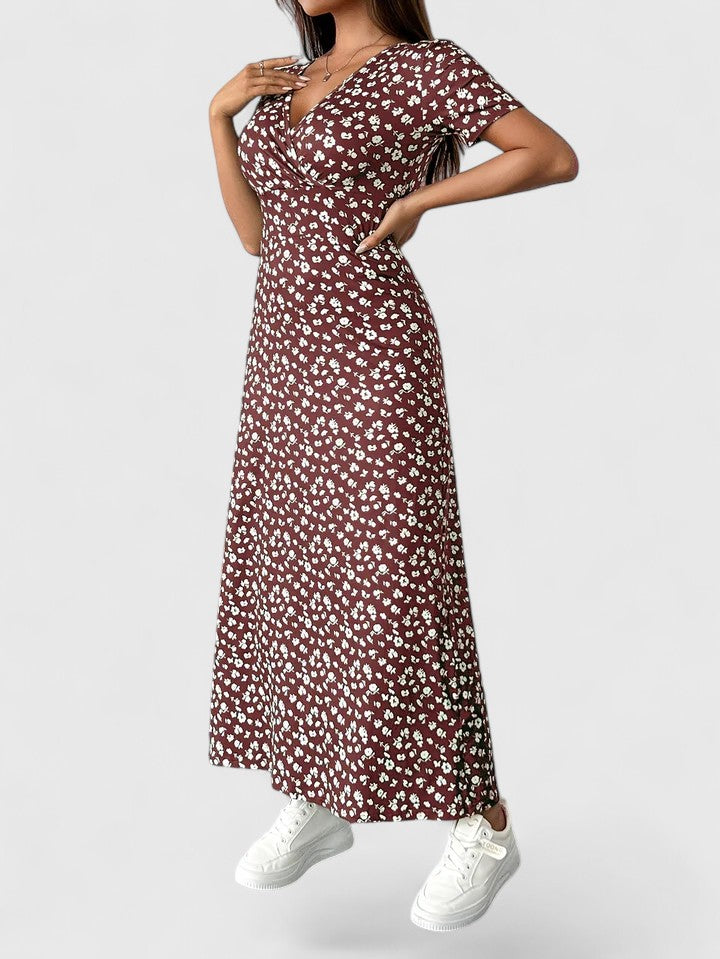 Yulivette Sophisticated Floral Maxi Dress With V Neck And Wrap Silhouette by Selouva