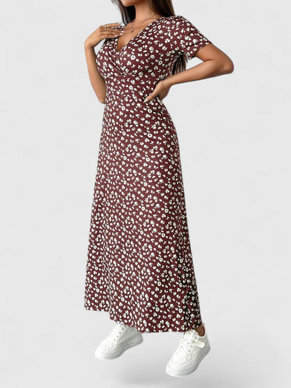 Yulivette Sophisticated Floral Maxi Dress With V Neck And Wrap Silhouette by Selouva
