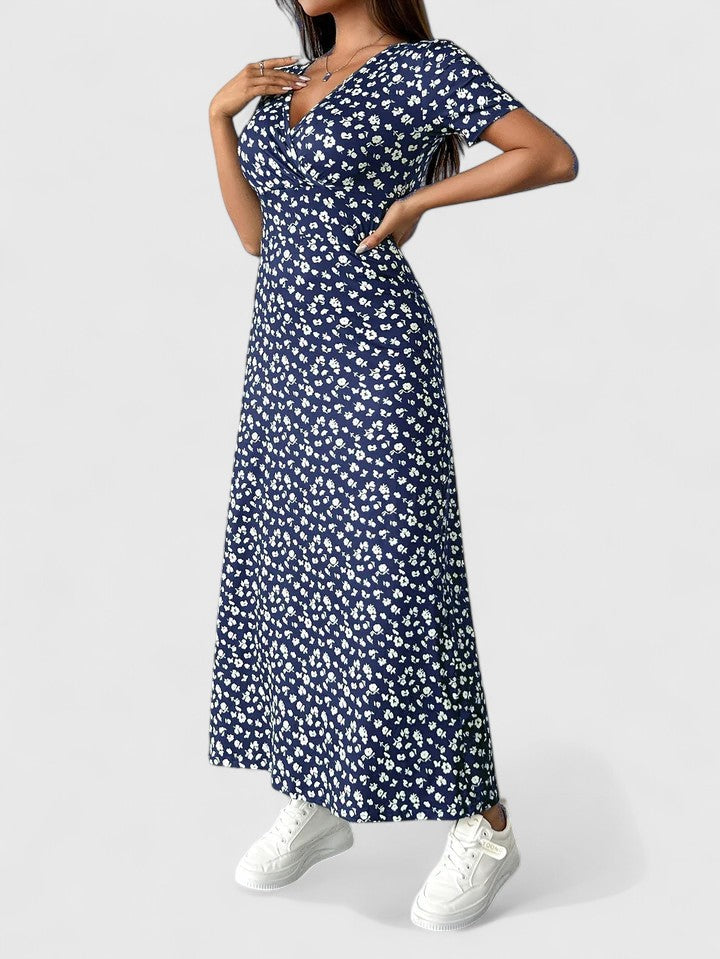 Yulivette Sophisticated Floral Maxi Dress With V Neck And Wrap Silhouette by Selouva