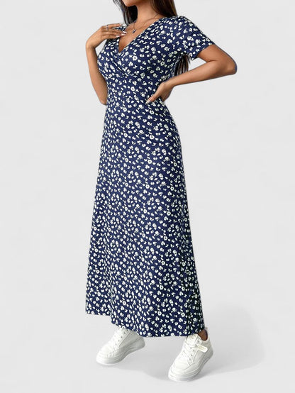 Yulivette Sophisticated Floral Maxi Dress With V Neck And Wrap Silhouette by Selouva