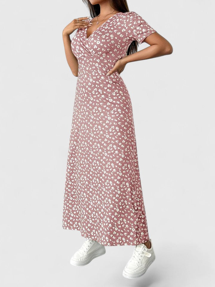 Yulivette Sophisticated Floral Maxi Dress With V Neck And Wrap Silhouette by Selouva