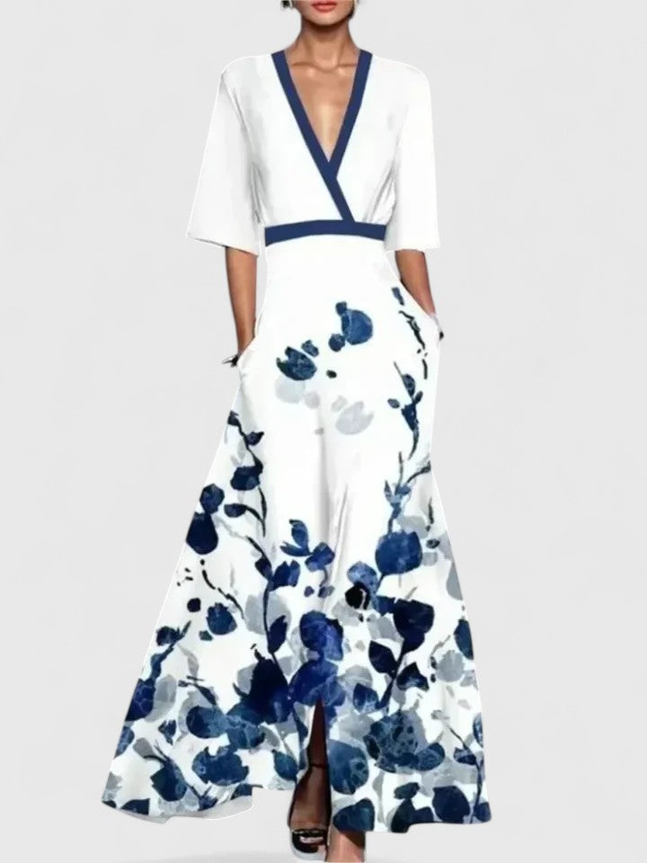 Aimee Elegant Floral Maxi Dress With Bold Red Bloom Pattern by Selouva