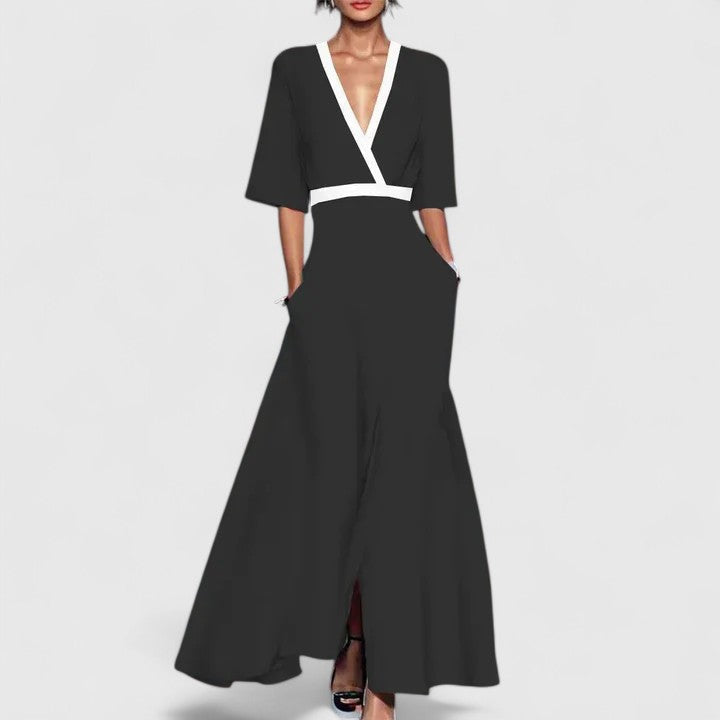 Aimee Elegant Floral Maxi Dress With Bold Red Bloom Pattern by Selouva