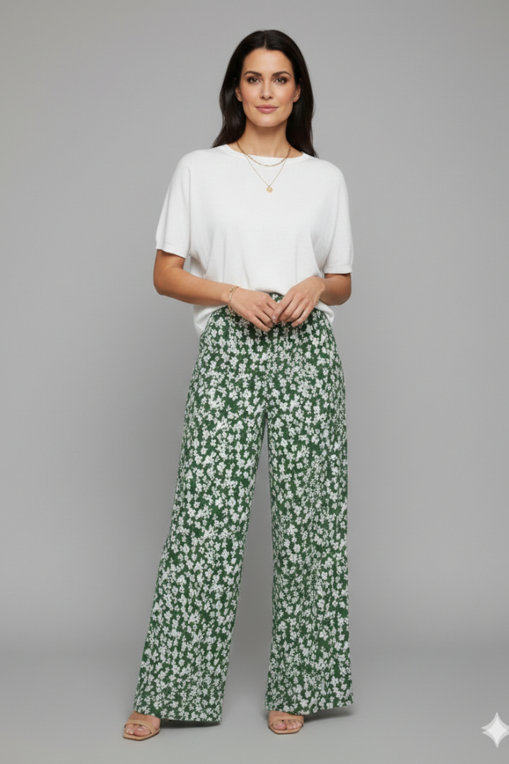 Bella Floral Print Palazzo Pants For Women With Wide Legs by Selouva