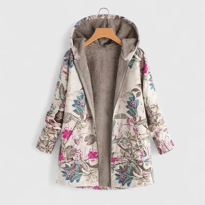 Women's Floral Print Jacket with Plush Lining for Winter by Selouva