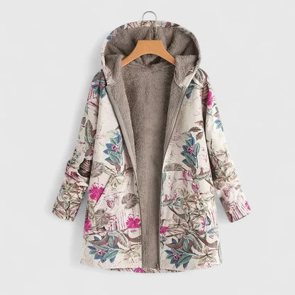 Women's Floral Print Jacket with Plush Lining for Winter by Selouva