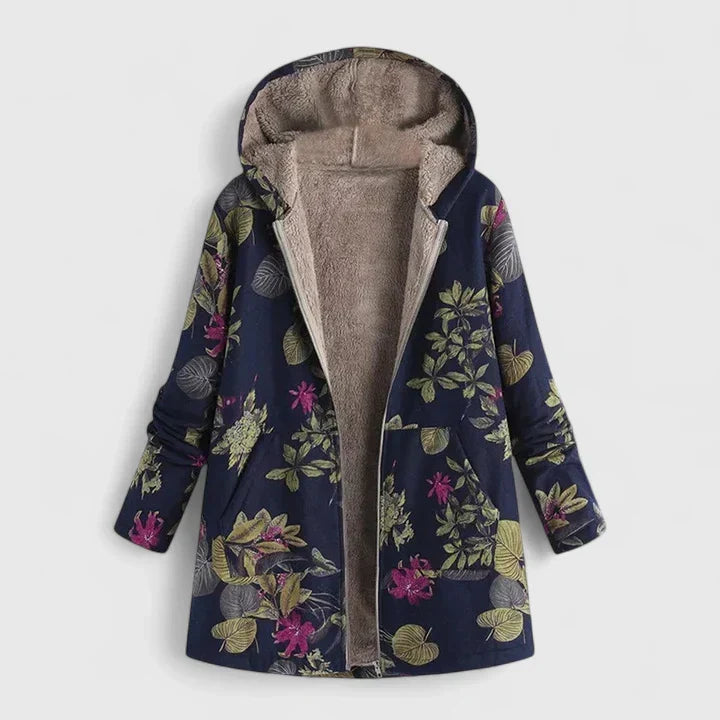 Women's Floral Print Jacket with Plush Lining for Winter by Selouva