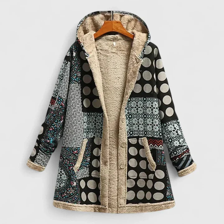 Women's Floral Print Jacket with Plush Lining for Winter by Selouva