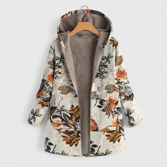 Women's Floral Print Jacket with Plush Lining for Winter by Selouva
