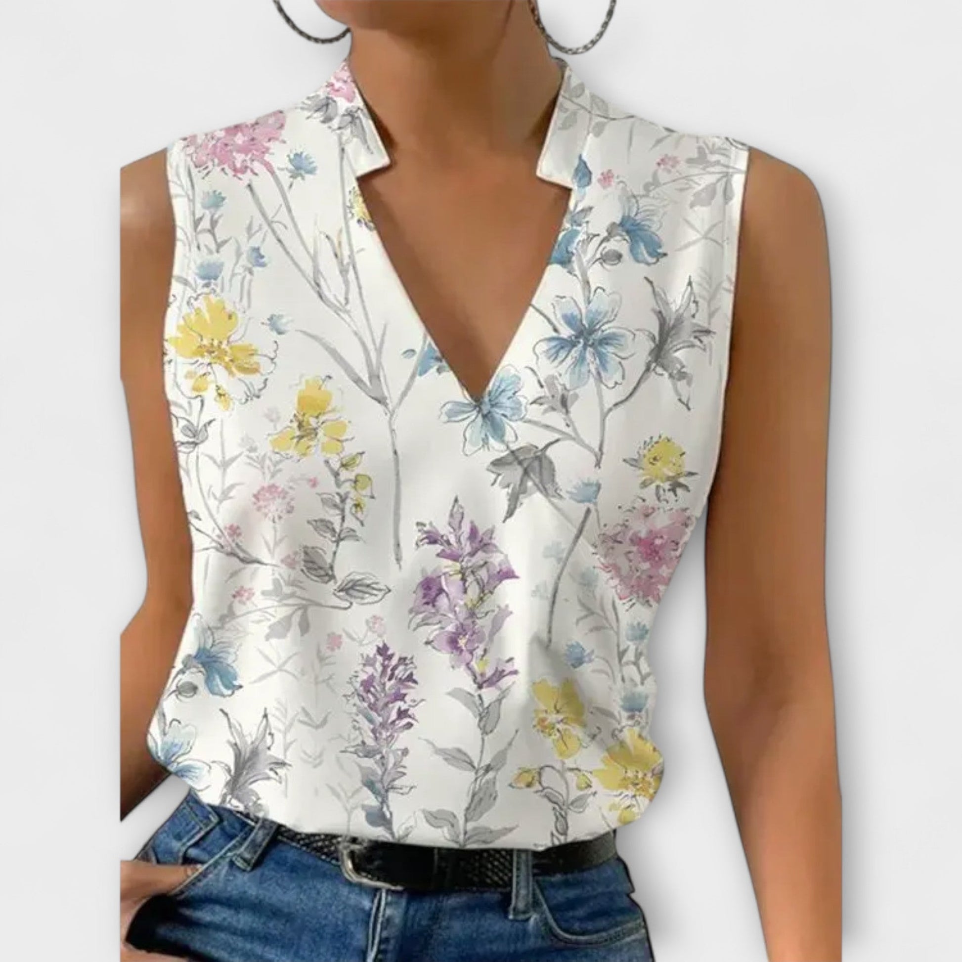 Women's Floral Top with Sleeveless by Selouva
