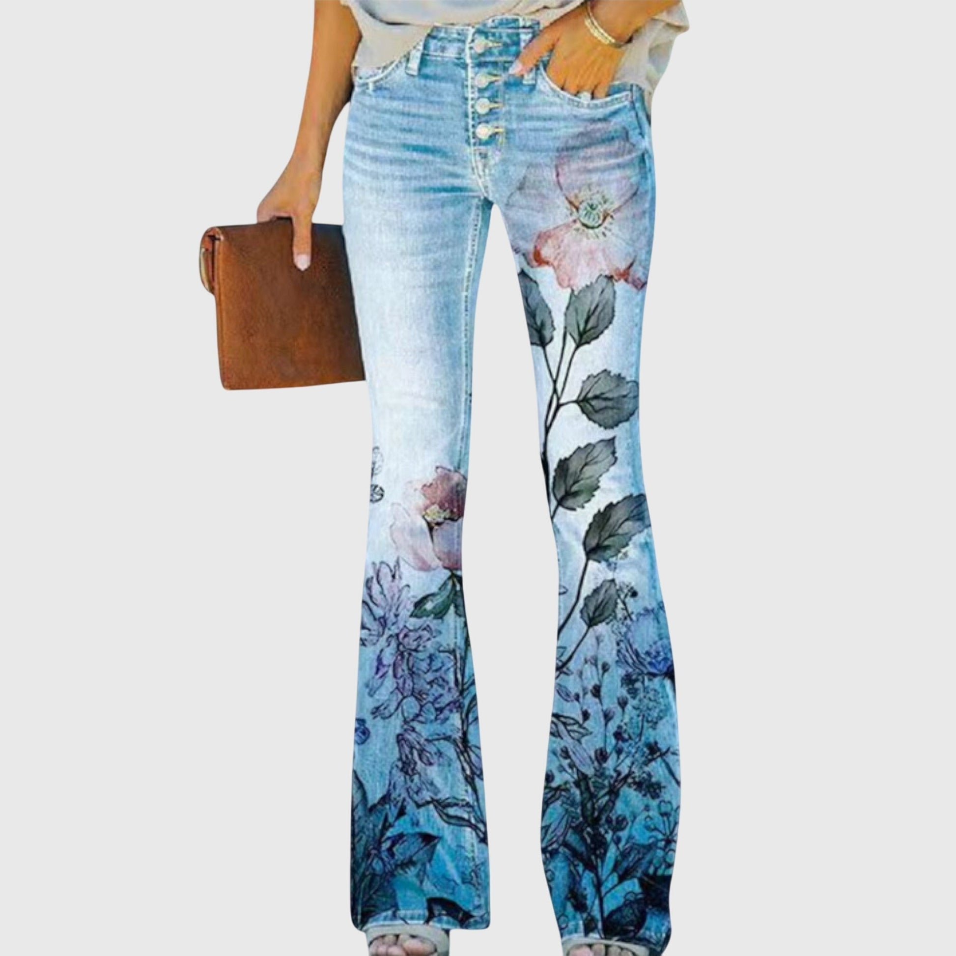 Floral Print Wide Leg Pants With Button Detailing Accents by Selouva