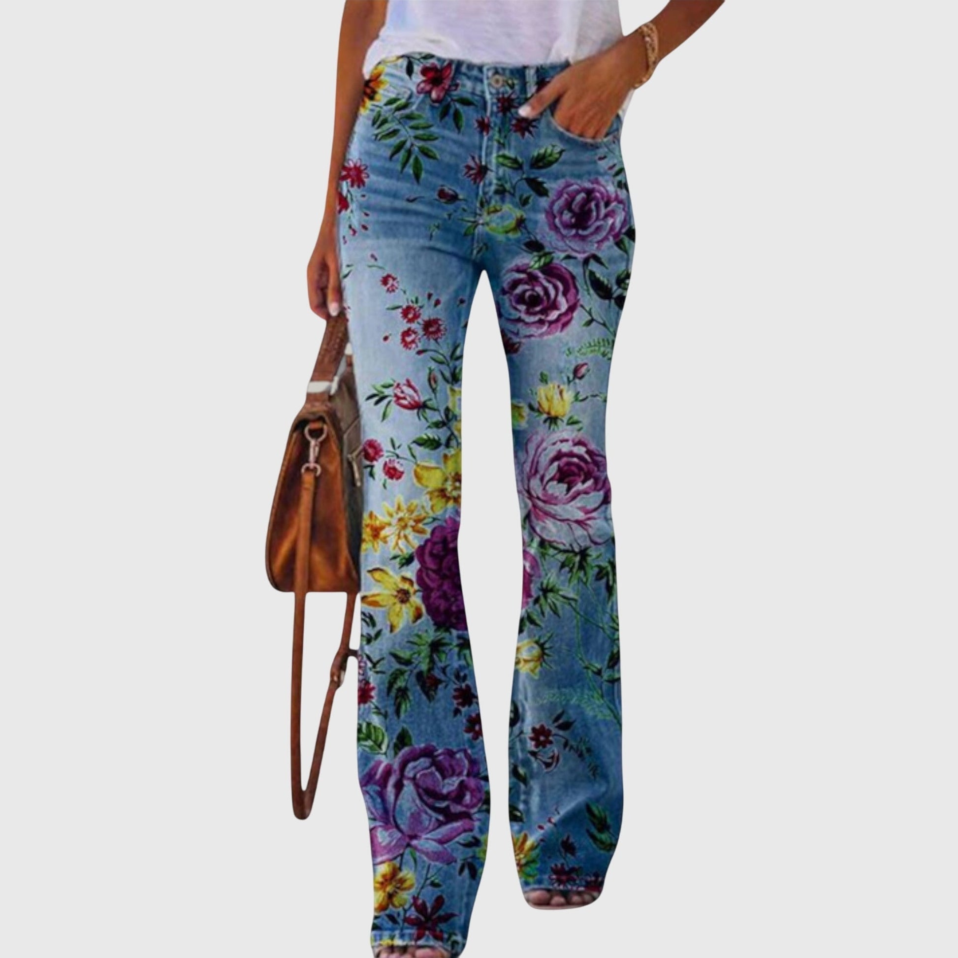 Floral Print Wide Leg Pants With Button Detailing Accents by Selouva