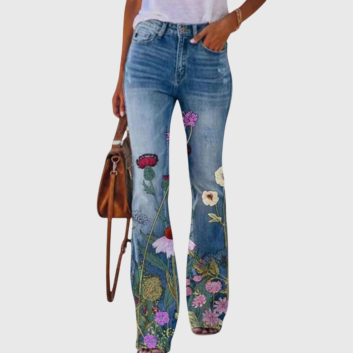 Floral Print Wide Leg Pants With Button Detailing Accents by Selouva