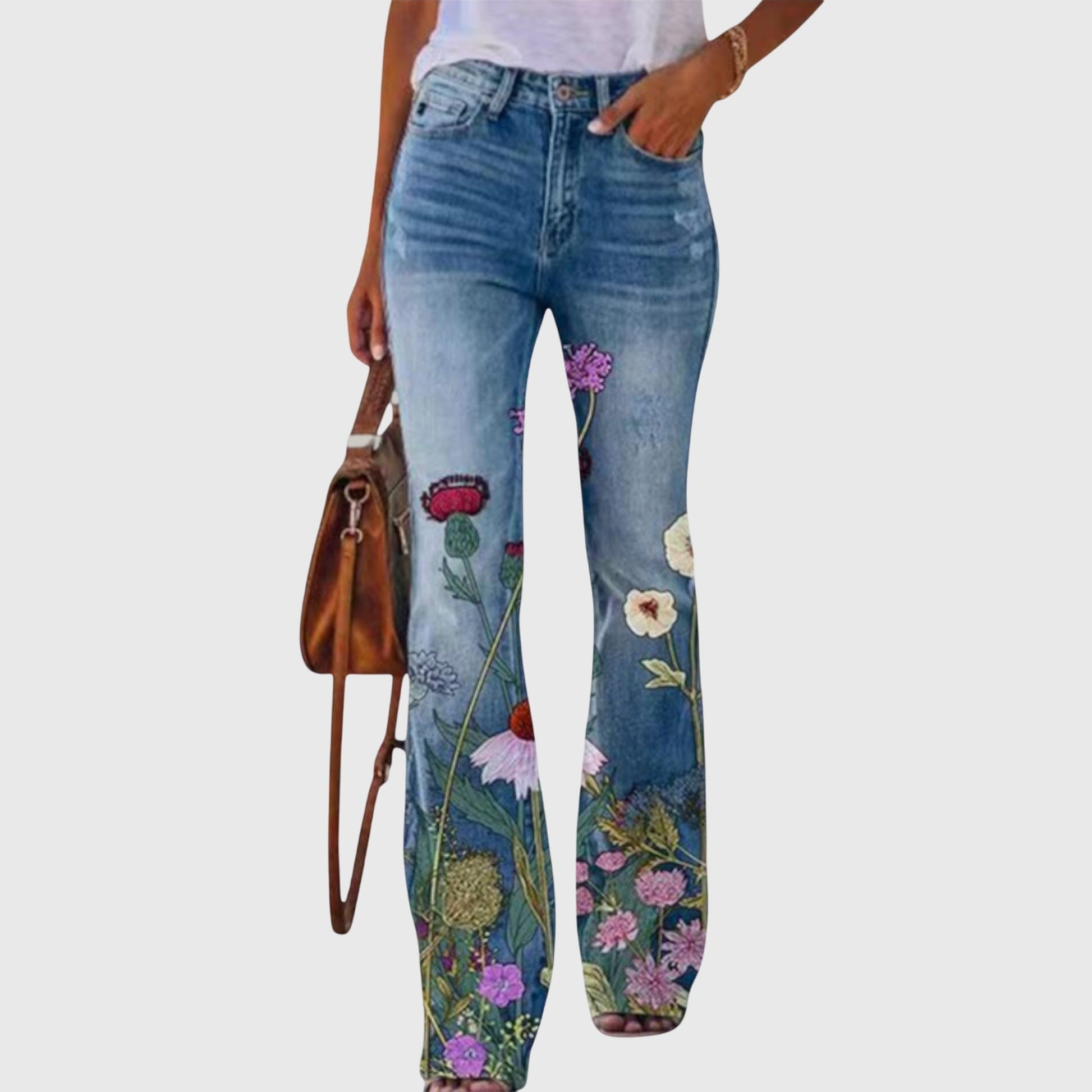 Floral Print Wide Leg Pants With Button Detailing Accents by Selouva