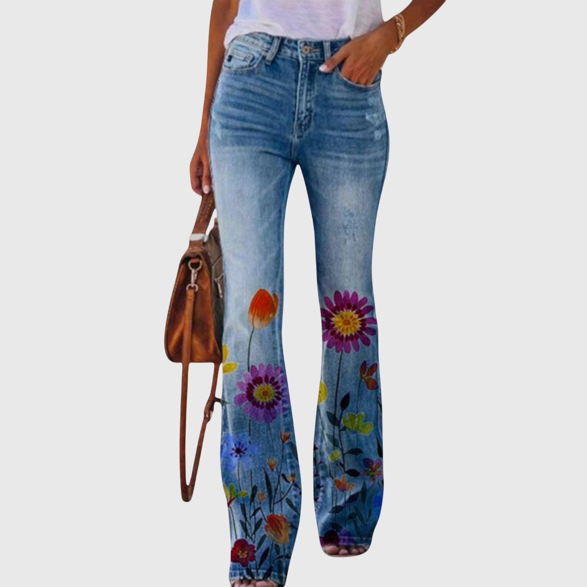Floral Print Wide Leg Pants With Button Detailing Accents by Selouva