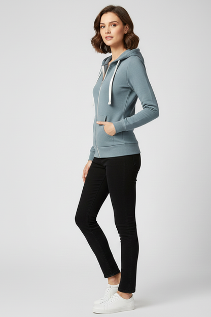 Grace Womens Zip Hoodie With Front Zipper And Kangaroo Pockets by Selouva