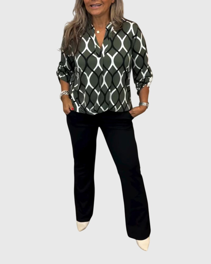 Janny Casual Blouse With Long Sleeves And Geometric Pattern by Selouva