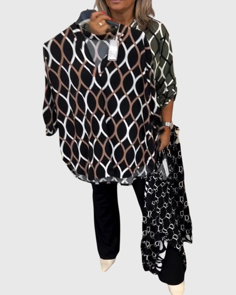 Janny Casual Blouse With Long Sleeves And Geometric Pattern by Selouva